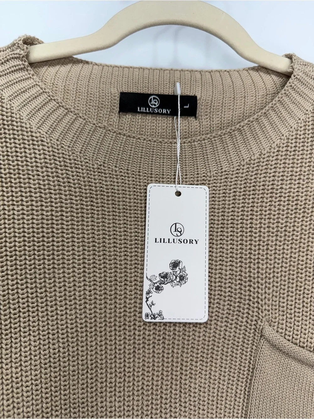 LILLUSORY 100% Cotton Sweater Top Large Beige Knit Sleeveless With Pocket - Picture 6 of 10
